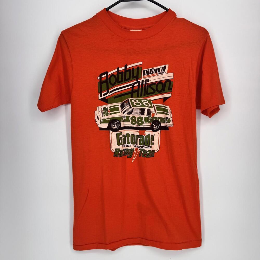 Vintage Bobby Allison NASCAR Shirt Mens Medium Orange Bantams Gatorade 80s